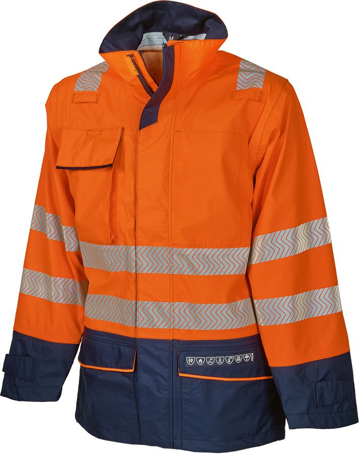 Warnschutz-Regenjacke mit Störlichtbogenschutz SIOEN TORVIK, leuchtorange/dunkelblau