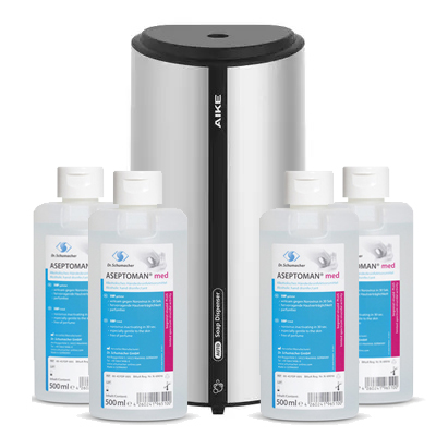 SET AlpineX DESIGN Sensor-Desinfektionsmittelspender - 850 ml inkl. 4 Stk. Aseptoman Med - 500ml