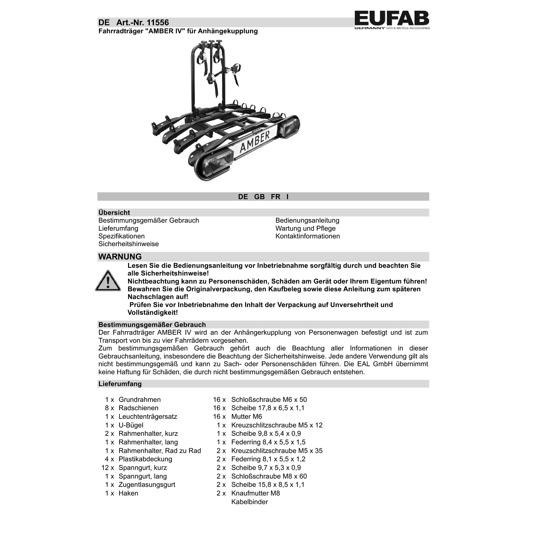 Eufab Fahrradträger Anhängerkupplung Amber IV