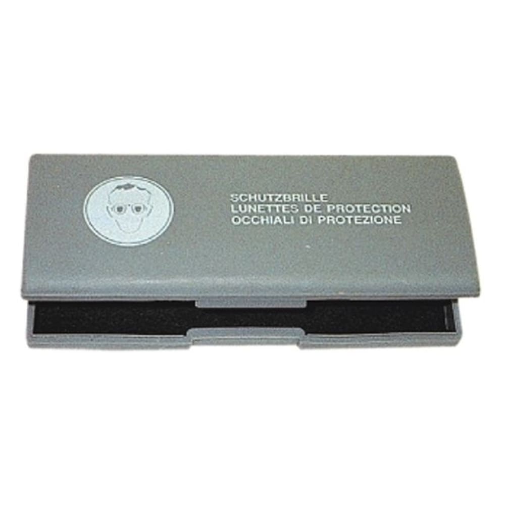 Brillenbox grau, mit Aufdruck