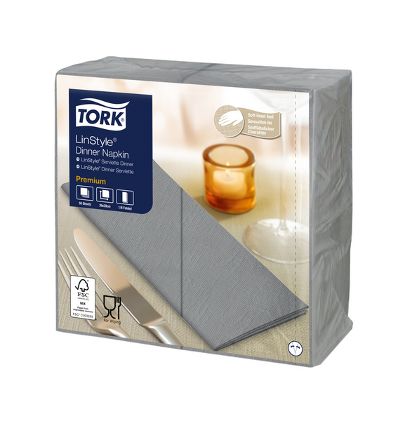 TORK-478168 LinStyle Premium Dinnerservietten Grau 1/8-Falz -